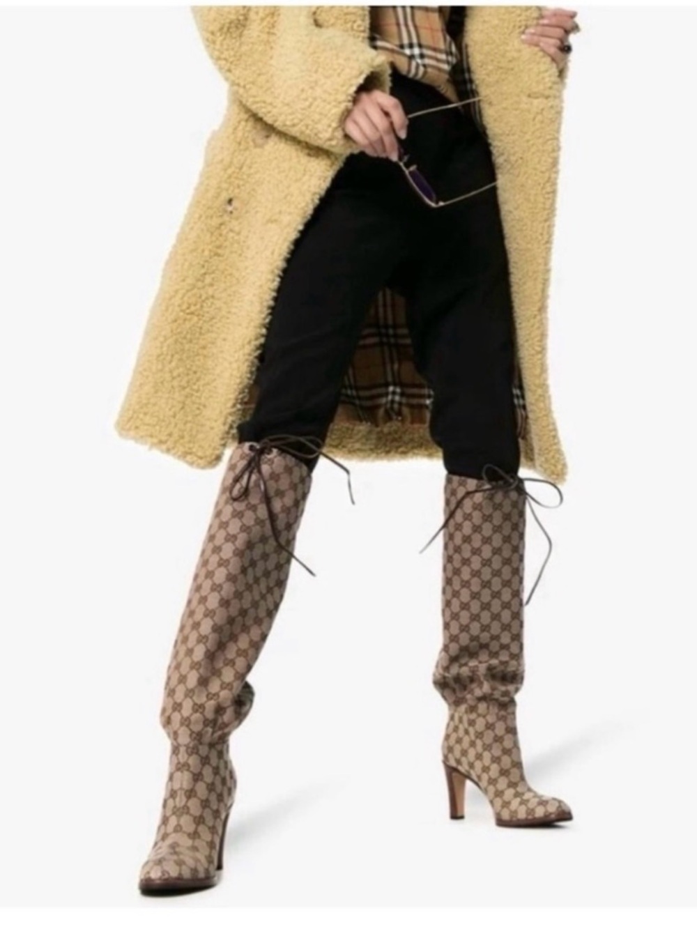 GUCCI Lisa GG Canvas Mid-Heel Boots - Picture 12 of 14